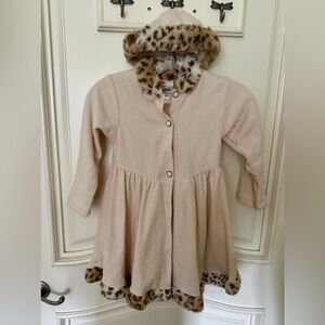 Panache Girls Ivory and Tan Faux Fur Coat and Matching Hat